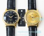 Swiss Quality Omega Constellation Gold Bezel Black Leather Strap Watches